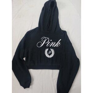 Victoria's Secret Women's Half Hooded Sweatshirt Hoodie Hood BLACK White Size XS